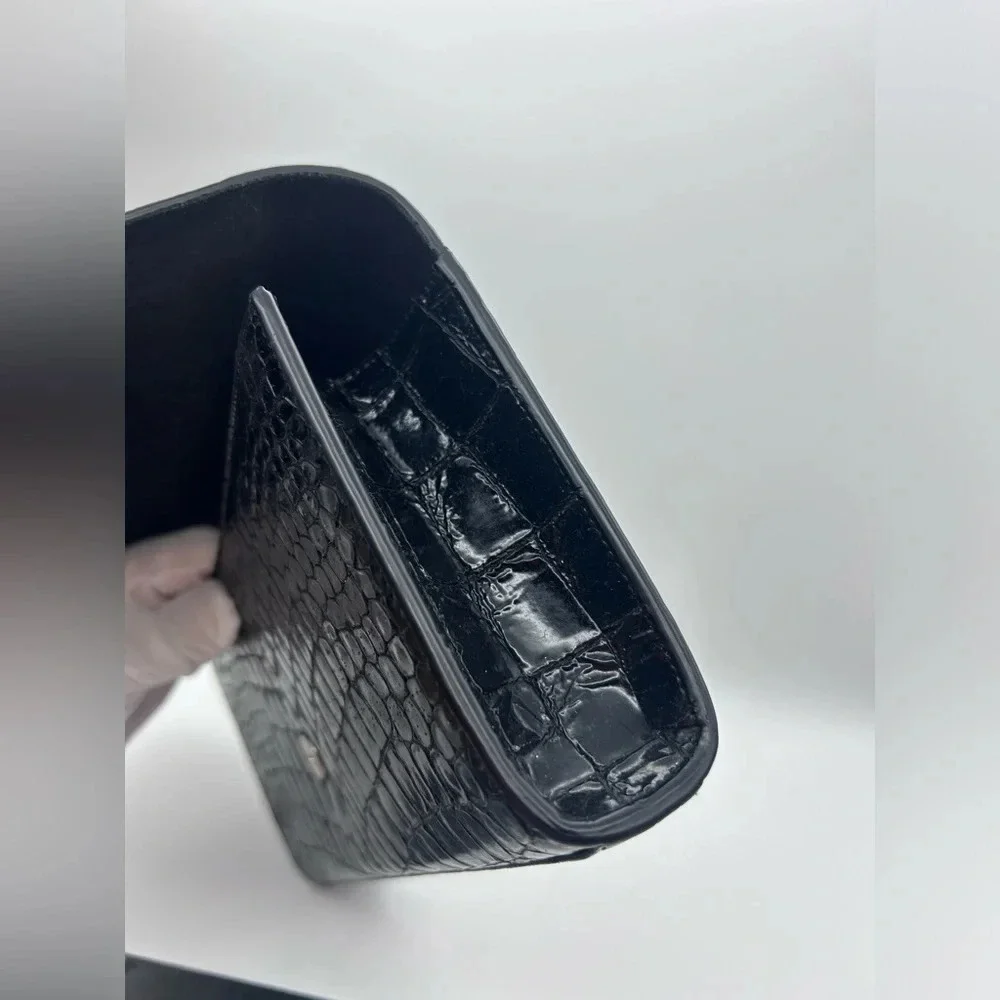 Saint Laurent YSL Black Crocodile Stamp Clutch Bag With Dustbag